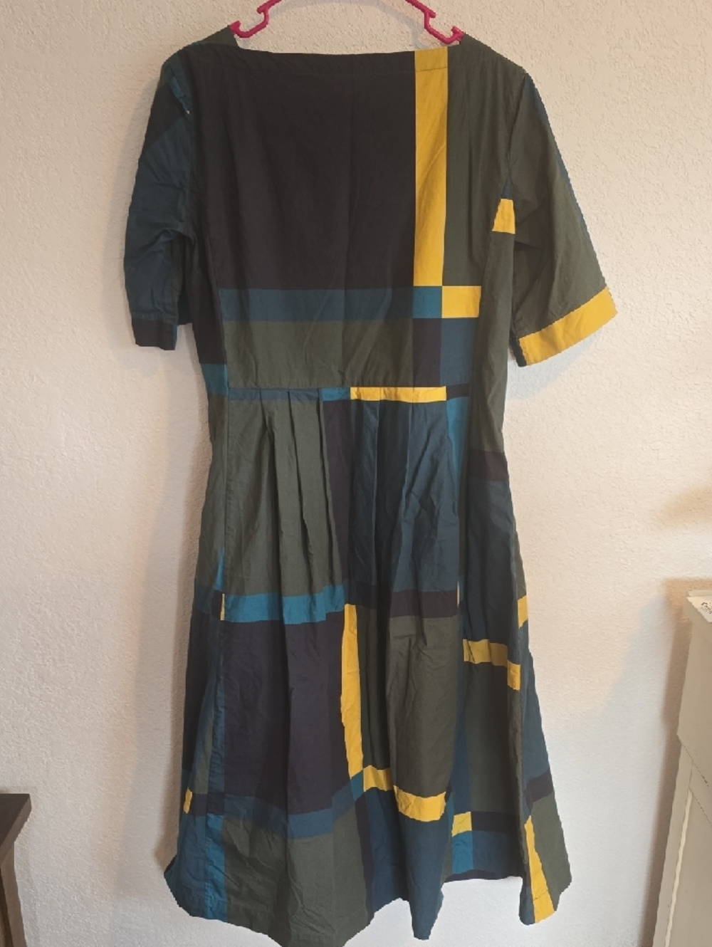 Plaid Midi Dress in Olive, Teal & Yellow Accent - Picture 5 of 7